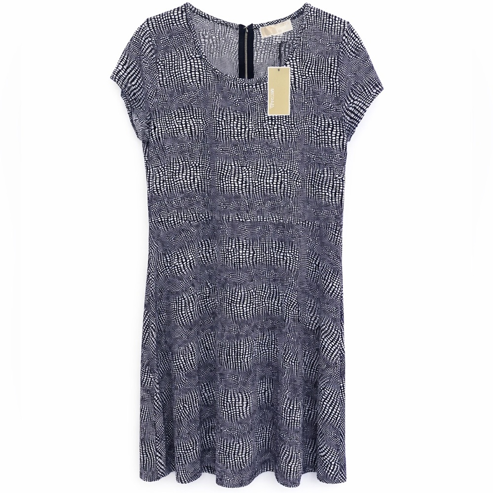 NWT Michael Kors Zephyr Fit & Flare Dress Navy White XL